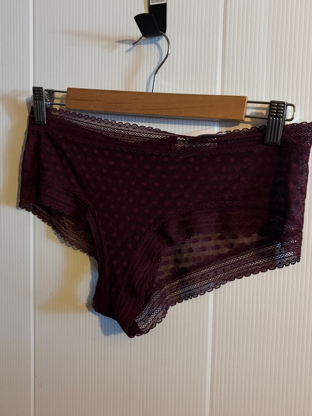 NWT PINK Victoria's Secret Lace Cheeky Panty in Deep Plum size LG